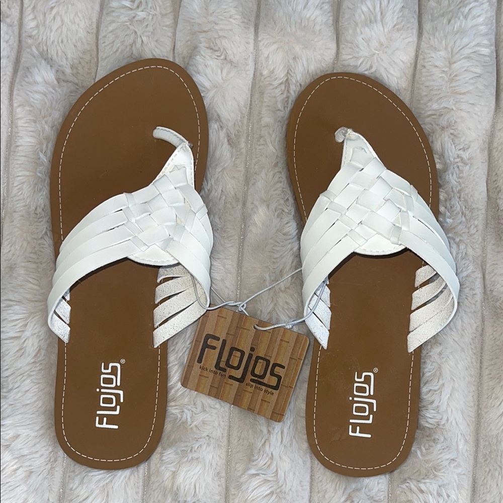 Flojos White and Brown Sandals with Braided Design